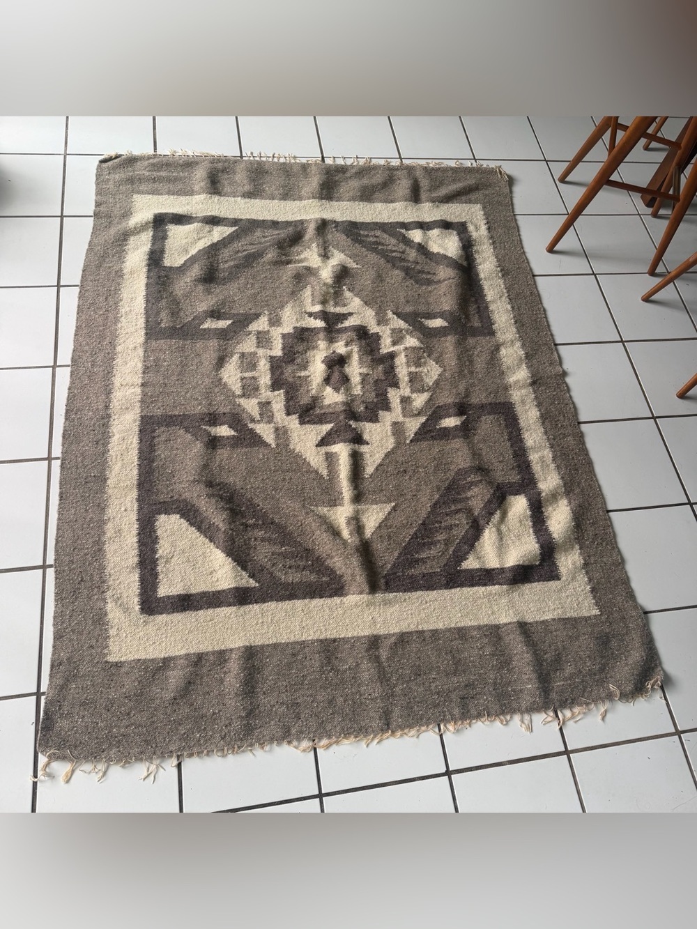 Navajo Tribal Southwest Neutral Geometric Woven Wool Rug Blanket